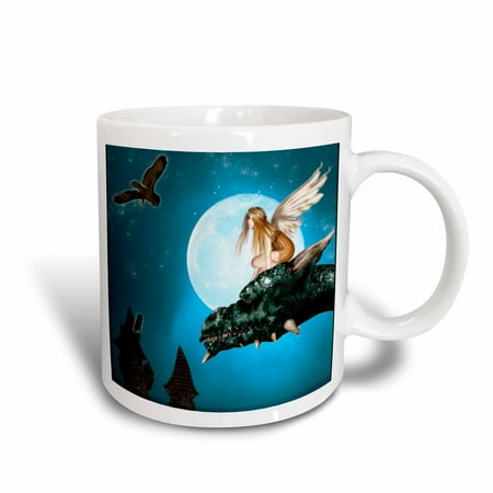- 3dRose Fairy Dragon Fantasy with Moon and Owls, Ceramic Mug, 11-ounce