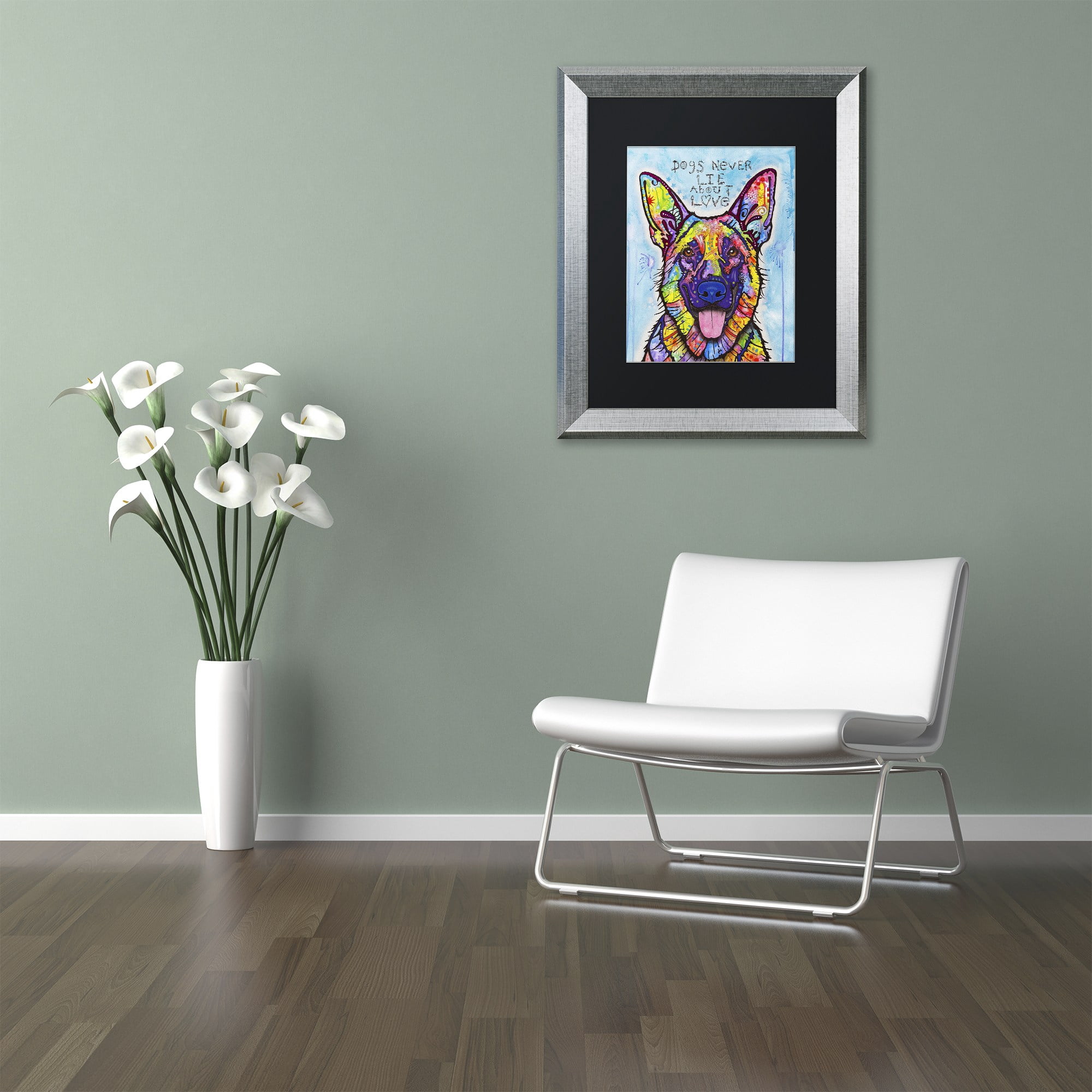 Trademark Fine Art 'Dogs Never Lie' Canvas Art by Dean Russo, Black Matte, Silver Frame