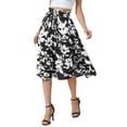 thumbnail image 4 of INSPIRE CHIC Floral Midi Skirt for Women's Summer Elastic Waist Dressy Casual A-line Boho Skirts M Black, 4 of 6