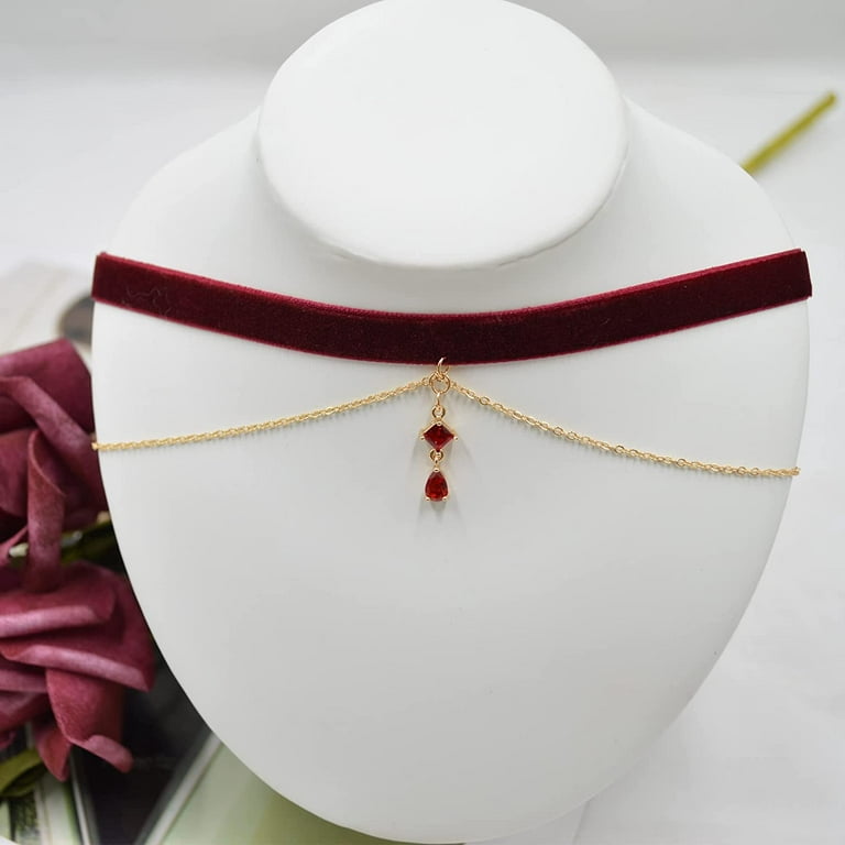 Red Velvet Choker Pendant Necklace - Vampire Accessories for Women