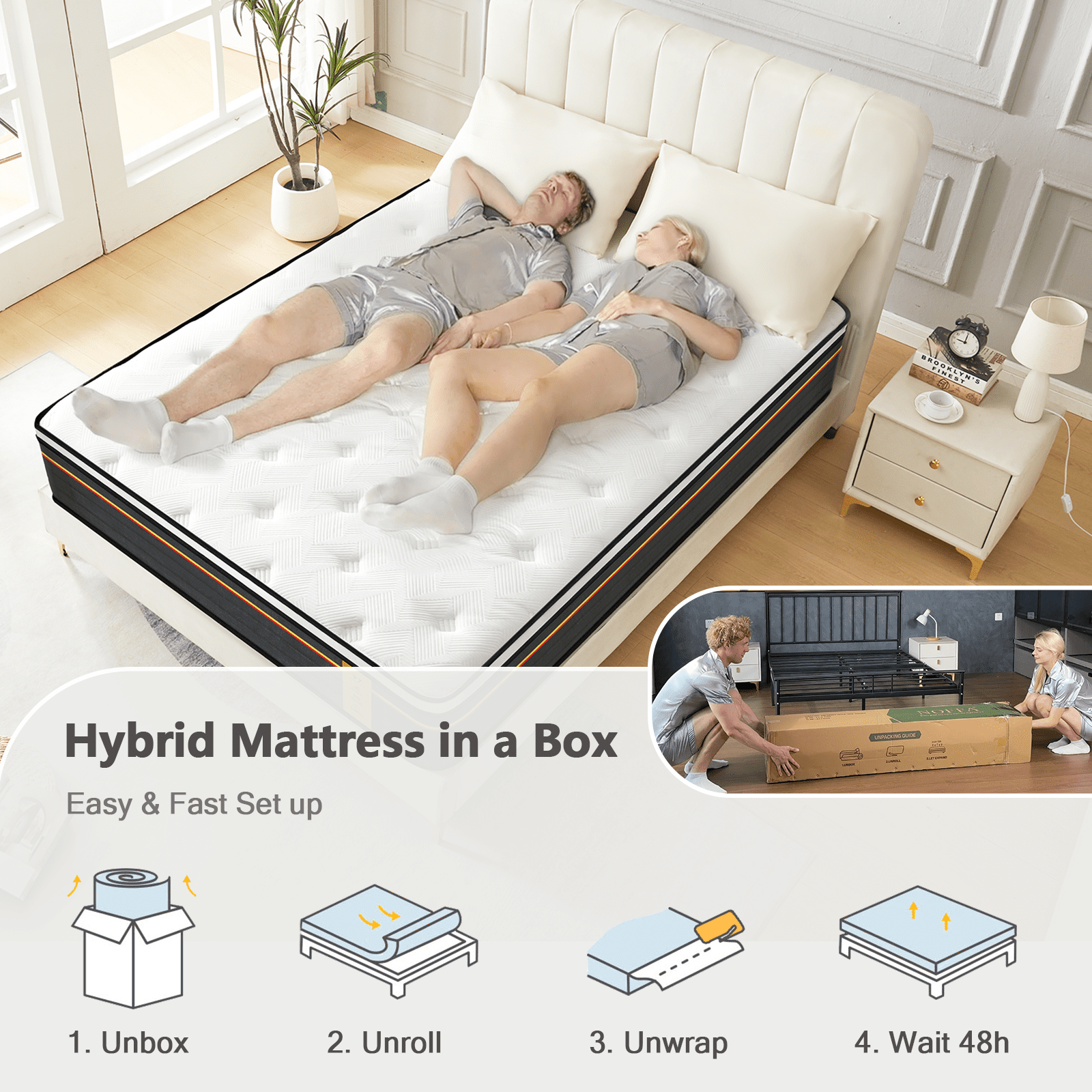 Twin Size 12 Inch Hybrid Mattresses, Medium Firm, CertiPUR-US Certified Foam, Zoned Support, Pressure Relief, Edge Reinforcement