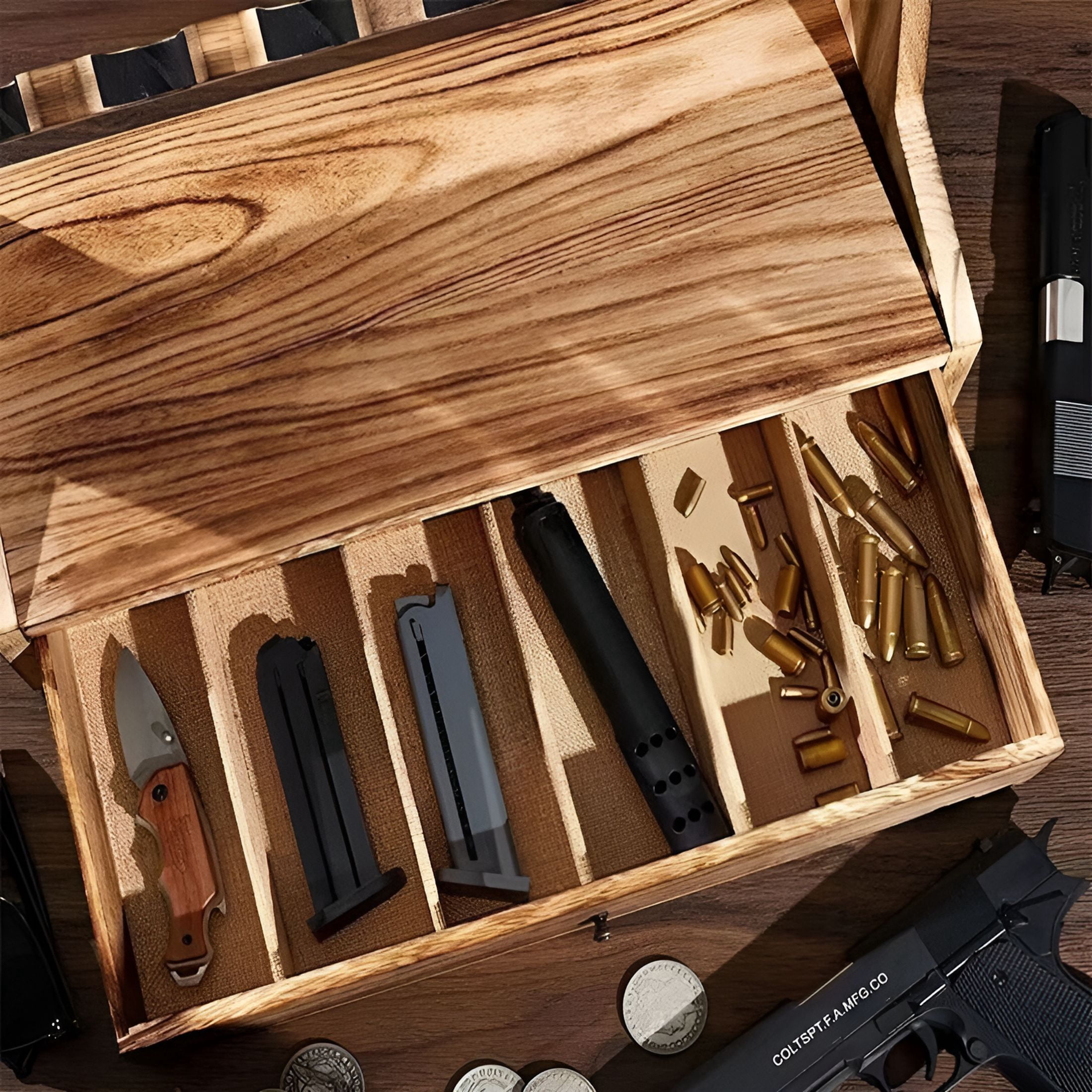 LAMIRO Wooden Pistol Handgun Rack Cabinet Storage Organizer for 6 Guns