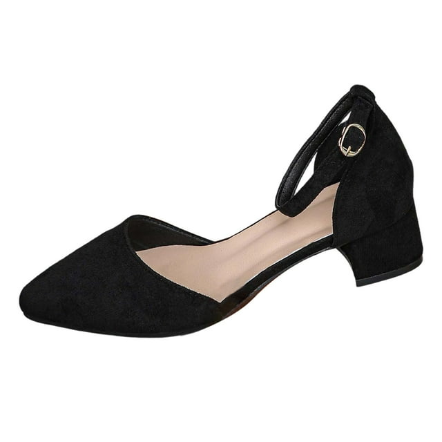 TIEVOSA High HeeLED Shoes Female Design Thick Heel Not Tired Feet One Word Buckle Strap Middle Heel Women's Shoes