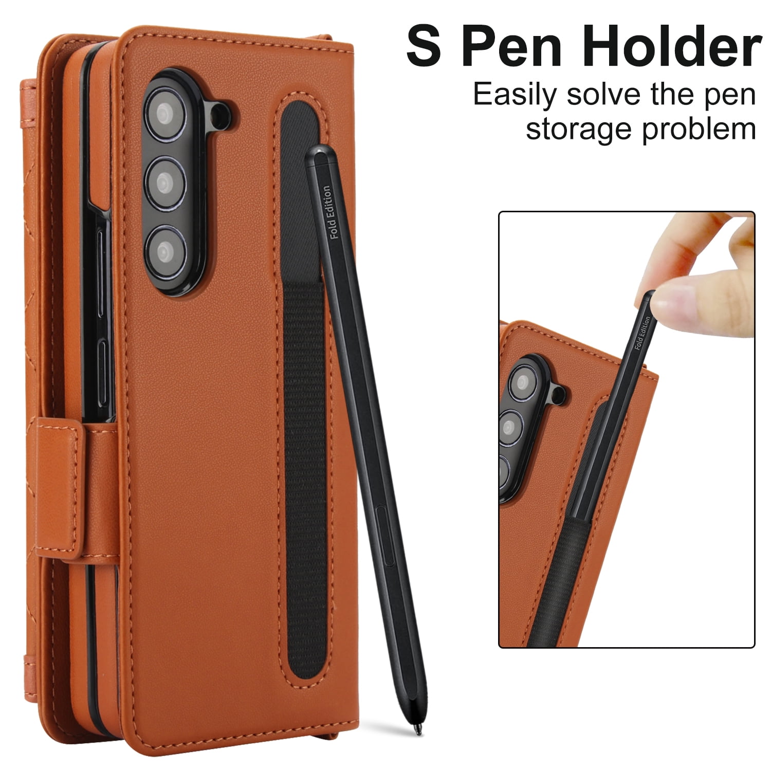 Dteck for Samsung Galaxy Z Fold 6 Wallet Case with S Pen Holder for Women, Crossbody Wallet Z Fold 6 Phone Case with 12-Card Slots, PU Leather Flip Case with Strap Wristlet & Shoulder Strap,Brown