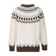 thumbnail image 5 of Womens Fair Isle Knit Sweaters Winter Striped Casual Loose Long Sleeve Tops Striped Sweater Coffee XXXXL, 5 of 5