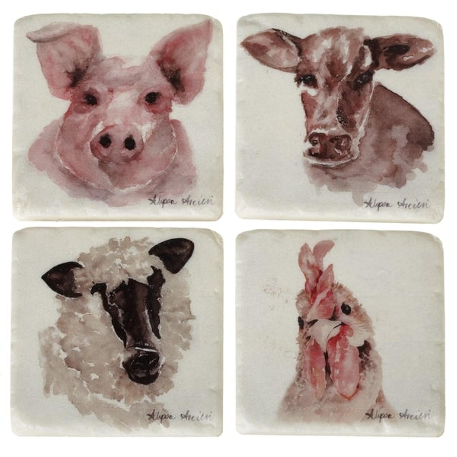 Midwest CBK Farm Animals Pig Cow Sheep Rooster Drink Coasters Set of 4