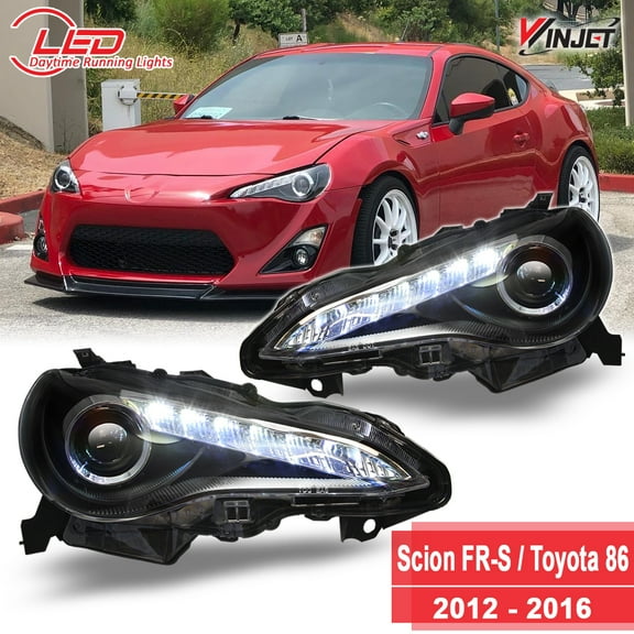 Winjet Projector Halogen Black/Clear Headlights with LED DRL Pair Set for 2012-2015 Scion FR-S / 2015-2016 Toyota 86