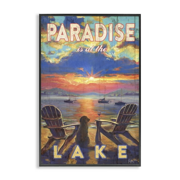Stupell Industries Paradise At Lake Landscape Landscape & Nature Painting Black Framed Art Print Wall Art, 12 x 18