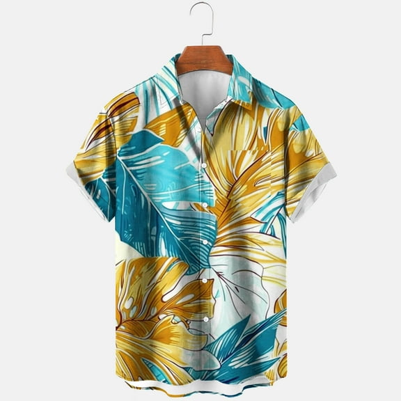 TMOYZQ Men's Button Down Short Sleeve Hawaiian Shirt Lapel Collar Tropical Printed Casual Bowling Shirts Summer Hawaii Holiday Vacation Shirt