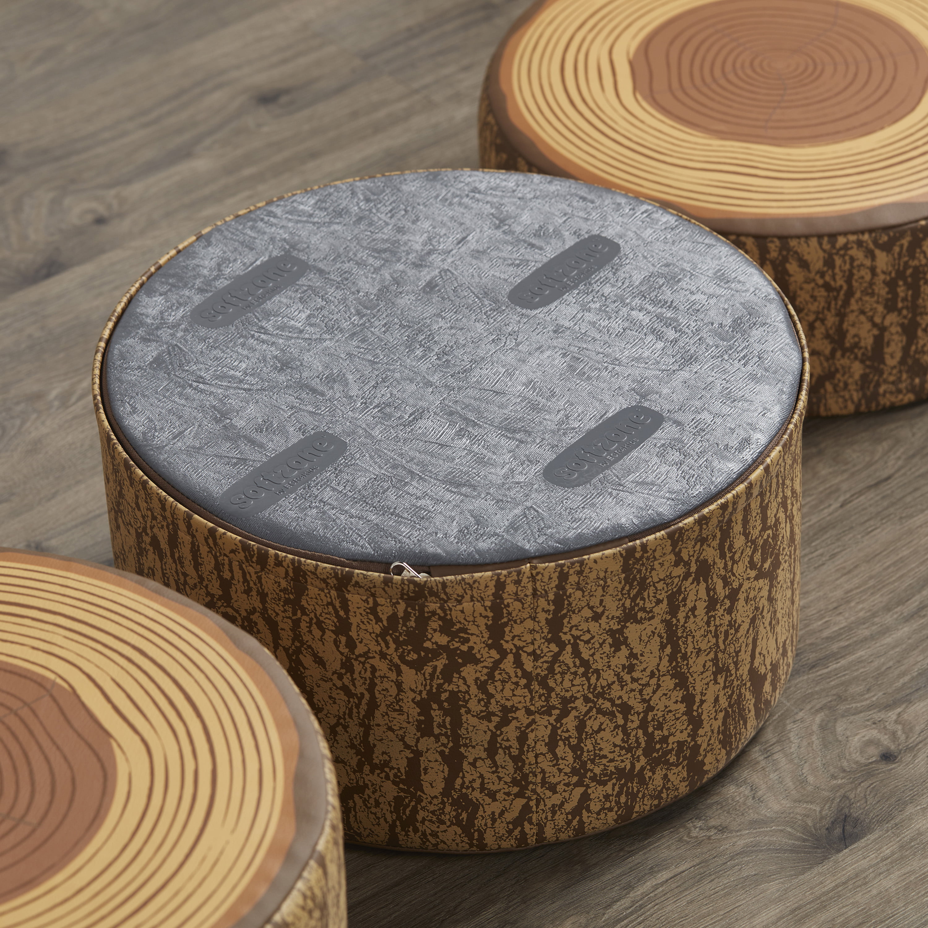 ECR4Kids SoftZone Tree Stump Stool Set 3 Piece Set Round Foam Stools for Kids with Decorative Log Design