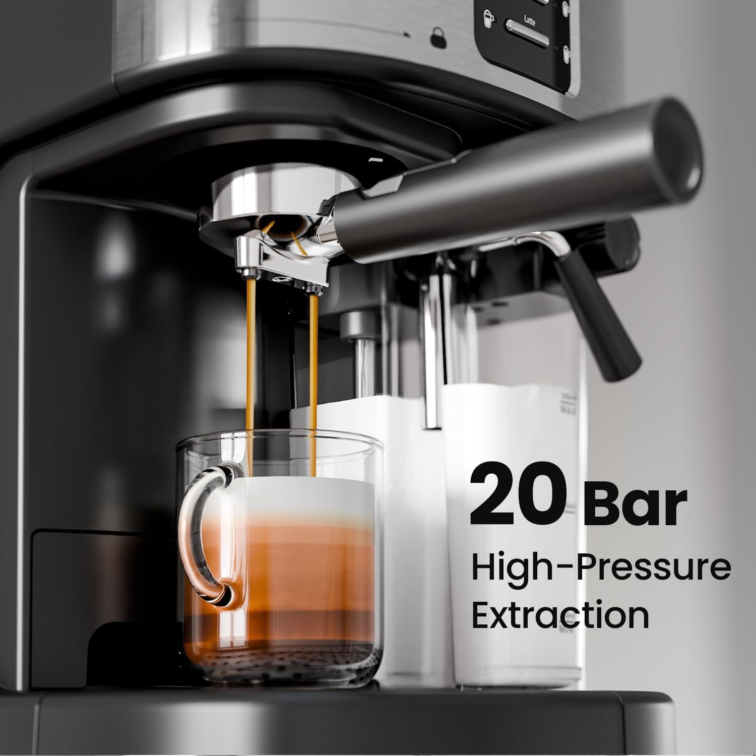 CRZOE 20Bar Latte Machine, Espresso and Cappuccino Machine with Automatic Milk Frother, 3 in 1 Professional Semi-Automatic Espresso Maker with Dual Heating System & Capsule Compatible