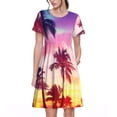 thumbnail image 1 of Balery Tropical Palm Tree at Sunset Vestidos sueltos de manga corta para mujer, vestidos de verano 2025, vestidos casuales de corte A con vuelo., 1 of 6