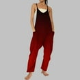 thumbnail image 4 of QATAINLAV Jumpsuits for Women Casual Dressy Sleeveless Overalls Loose Long Wide Leg One Piece Pants Colorblock V Neck Jumpers with Pockets, Wine, XXXL, 4 of 8