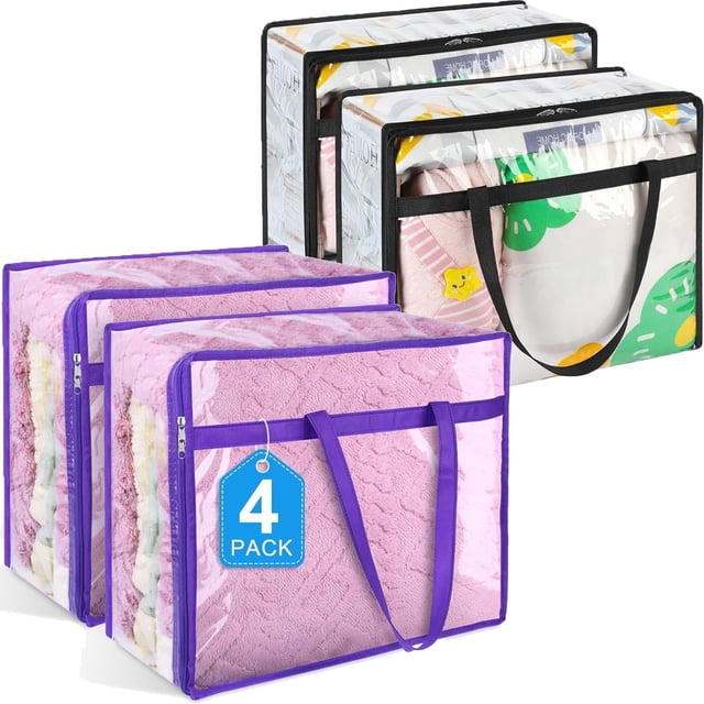 Bolsa de 4 Bolsas de Almacenamiento Transparentes para Ropa, Ropa de Cama y Juguetes, Organizadores de PVC con Cierre Multiusos de 40 L, Diseño Que Ahorra Espacio y Plegable para Clóset, Mudanza y Or