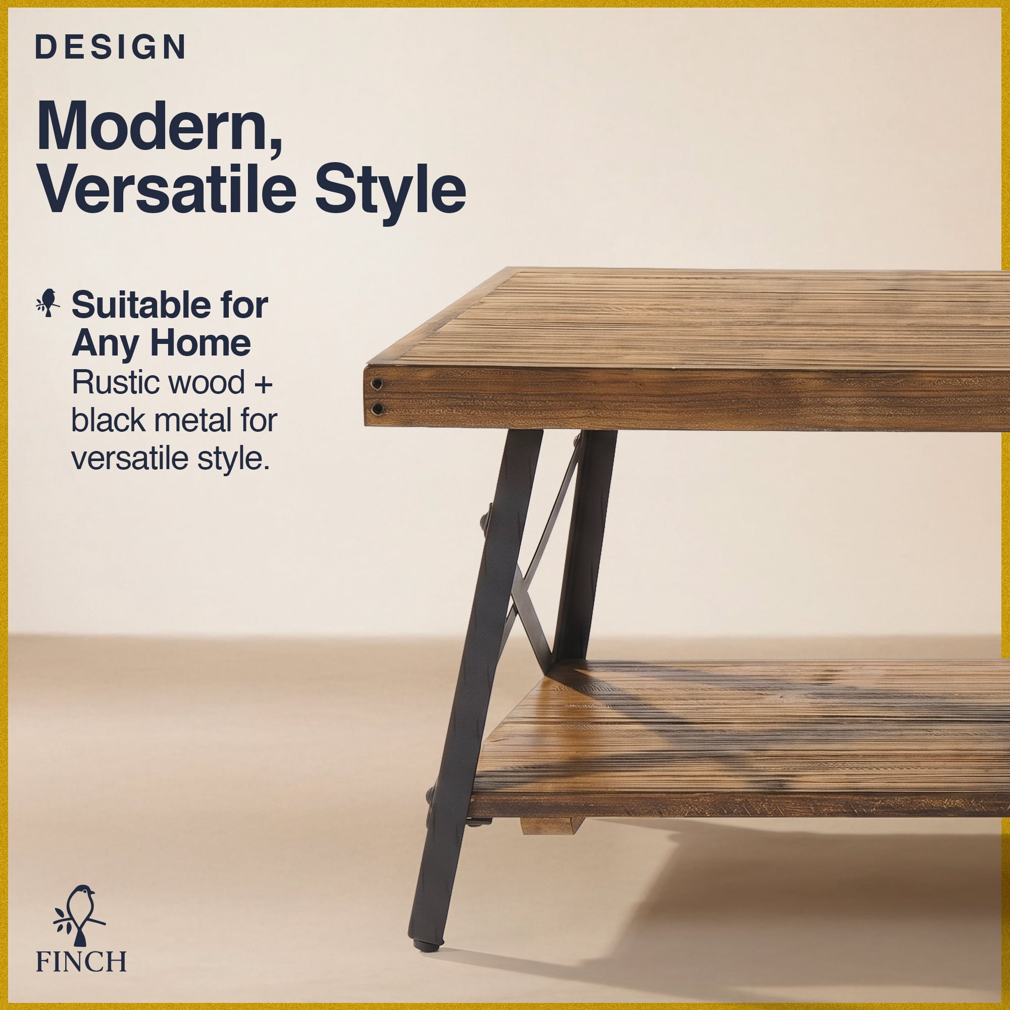 Finch Ezra Solid Wood and Metal Coffee Table Walnut Brown