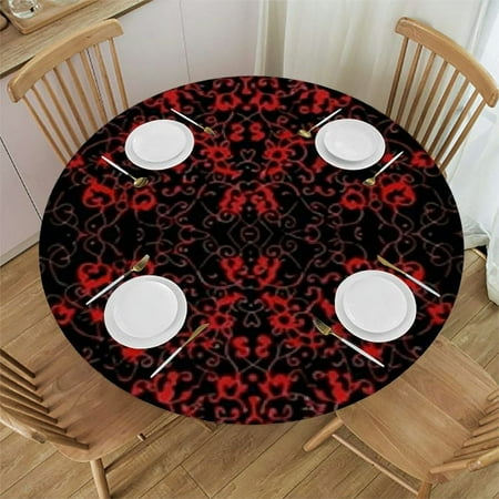 

Qlo0ole Black Round Tablecloth with Elastic Edge Flowers Tablecloth Elastic Edged Round Waterproof Table Cloth Fits up Diameter Tables 31-35