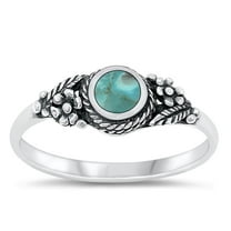 CHOOSE YOUR COLOR Flower Bali Simulated Turquoise Ring .925 Sterling Silver Band Blue CZ Female Size 8
