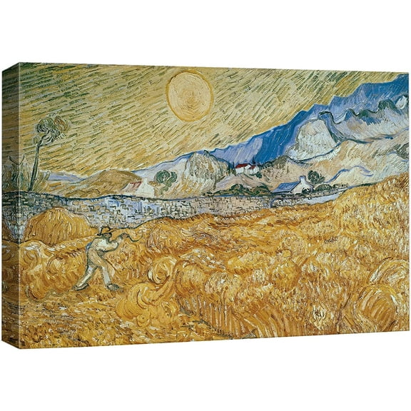 wall26 Canvas Print Wall Art Wheat Fields Reaper, Vincent Van Gogh Nature Wilderness Illustrations Fine Art Rustic Zen Landscape Scenic Vintage Colorful for Living Room, Bedroom, Office - 32"x48