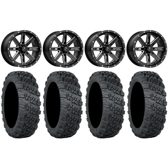 MSA Milled Boxer 14" Wheels 28" Versa Cross V3 Tires Yamaha Viking Wolverine YXZ1000R CFMoto ZForce 950 UForce 1000