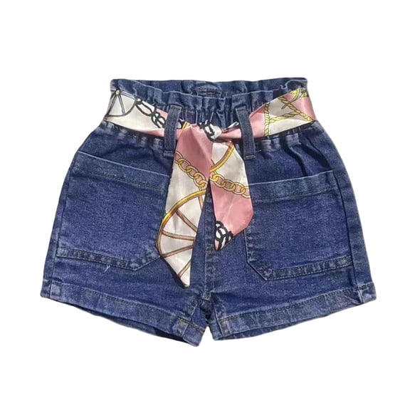 CYRBOKO Girls Denim Pants, Comfy Casual Elastic Waist Summer Kids Jeans Blue Size 5 T