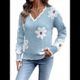 thumbnail image 3 of Suéteres de Cuello en V de Gran Tamaño para Mujer, Suéteres Casuales Sueltos de Larga de Punto Grueso, Suéteres, Tops Azul XL, 3 of 9