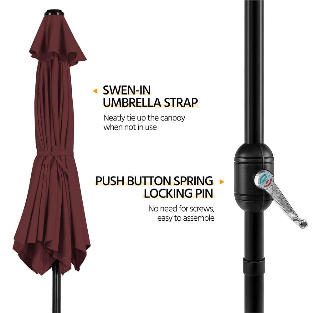Renwick 9 Ft Outdoor Patio Umbrella with Push Button Tilt and Crank, Burgungy