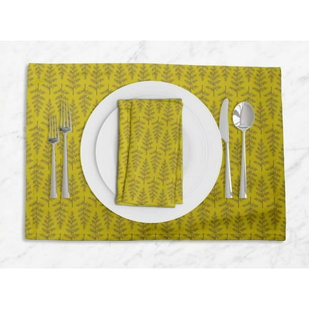

S4Sassy Yellow Mimosa Pudica Leaves Washable Placemats & Napkins Table Decor Dining Mats