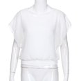 thumbnail image 4 of Blusa holgada informal de manga corta con manga de murciélago y gasa para mujer, 4 of 5
