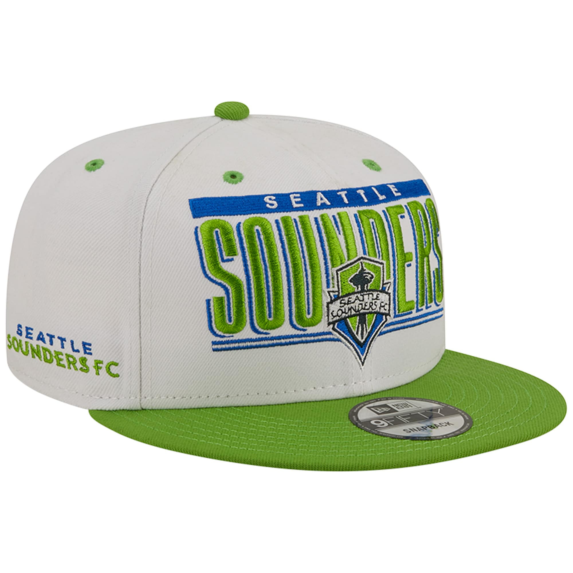 Men's New Era White/Rave Green Seattle Sounders FC Retro Title 9FIFTY Snapback Hat - OSFA
