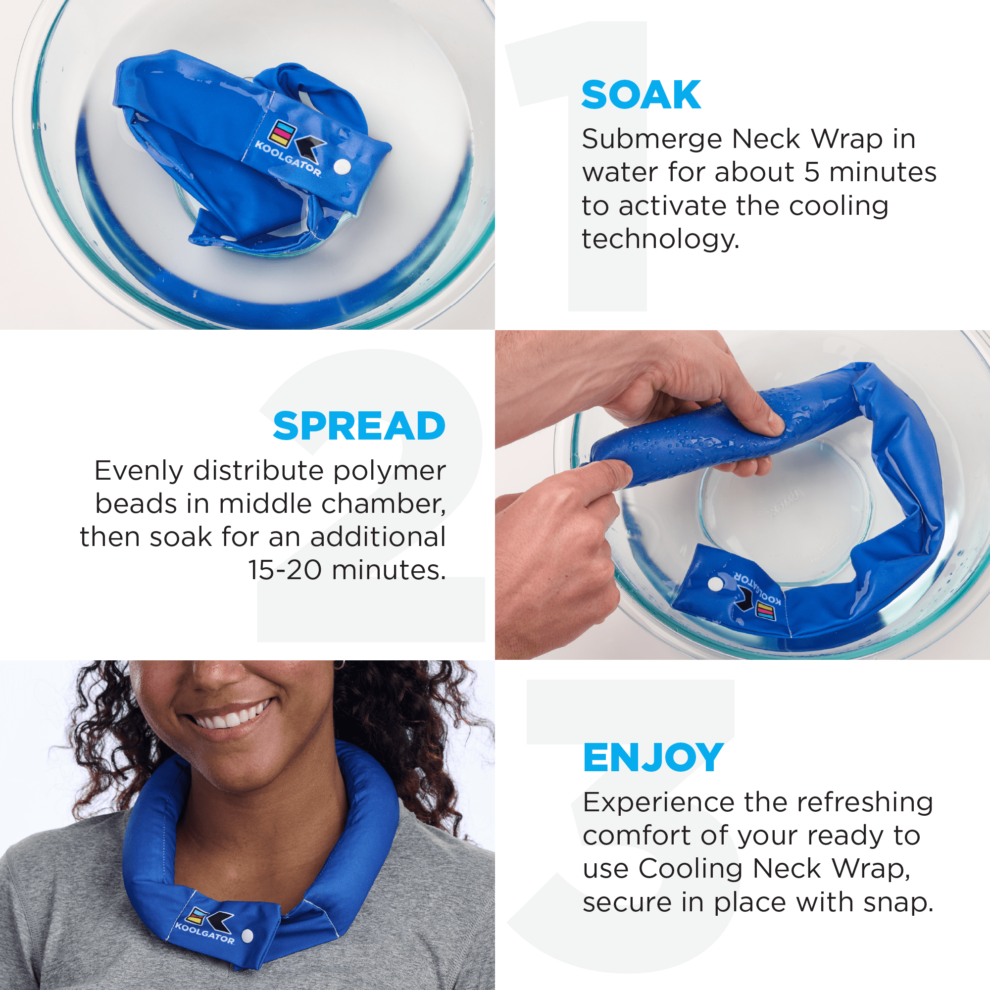 KOOLGATOR Evaporative Cooling Neck Wrap - Keep Cool in The Heat, Summer Cooling Accessories, Long Lasting, Reusable & Breathable, Available in 1, 3, or 5 Pack (Blue Paisley, 3 Pack)