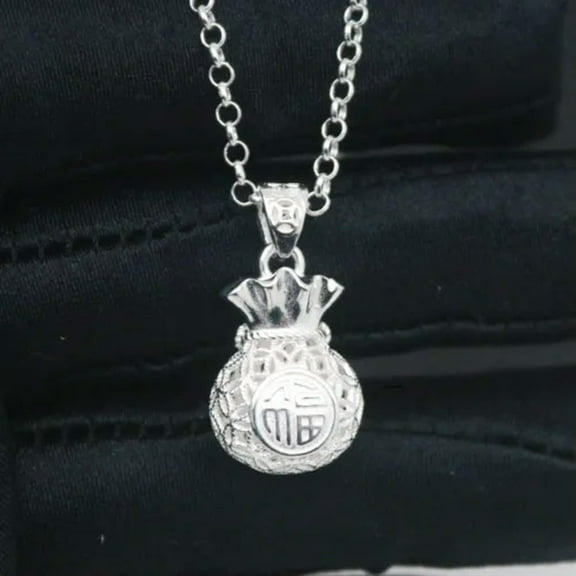 K-KED Pure 999 Fine Silver Men Women Lucky Hollow Bless Fu Coin Bag Pendant-default