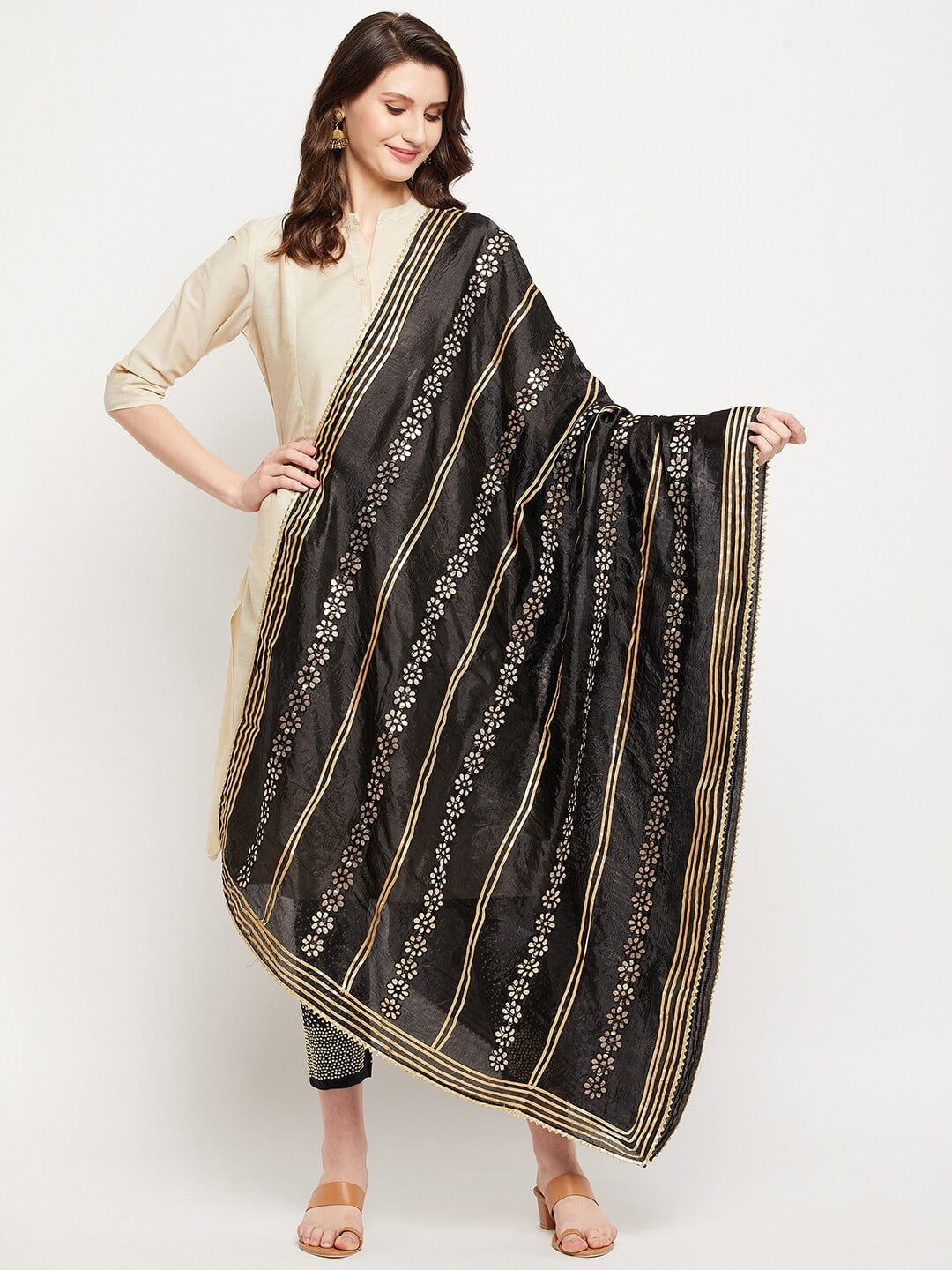 eloria Woman's Indian Ethnic Chunni, Silk Blend Floral Black Dupatta,  Stole, Scarf Shawl Wrap - Walmart.com