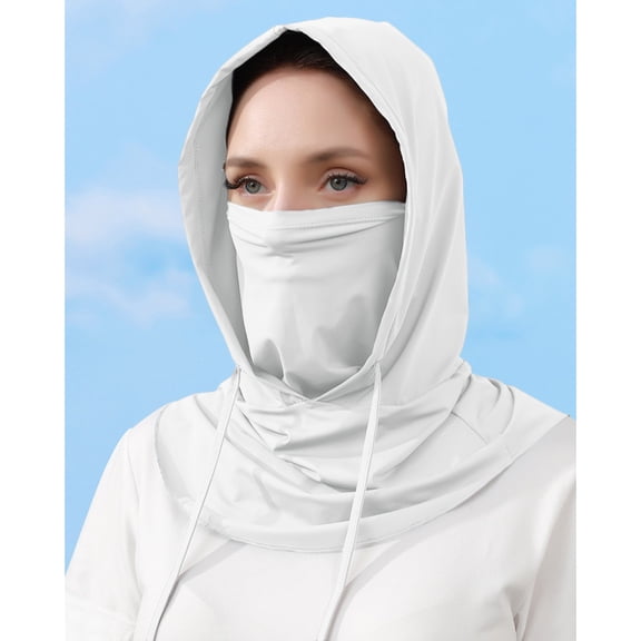 UPF 50 Sun Protection Hooded Neck Gaiter, Breathable Cooling Face Cover with Drawstring, Lightweight UV Protection Balaclava for Outdoor Activities, Hiking, Cycling, Running, Fishing