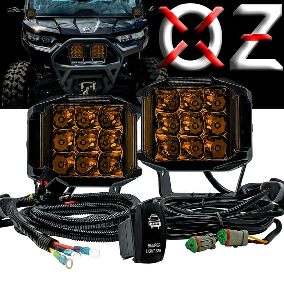 OZ-USA 5" Side Emitting Amber LED Bumper Lights DRL 180° Beam Pattern with Power Busbar Distribution Block Wire Harness Kit Compatible with 2018-2024 Can-Am Maverick X3 Defender