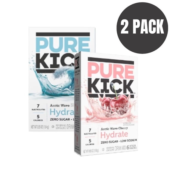Pure Kick Hydrate Drink Mix Sticks Combo Pack (Arctic Wave & Simplified Hydration) – 6ct Each | Electrolytes, Zero Sugar, Essential Minerals