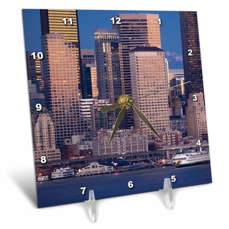 Downtown Seattle and waterfront in the evening, Seattle, WA 6x6 Desk Clock dc-279698-1
