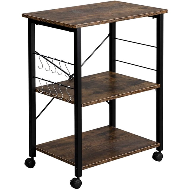 Kitchen Microwave Cart Kitchen Bakers Rack, Microwave Stand 3 Tier Rolling Kitchen Cart with Storage, Modern Nightstand End Table Coffee Bar Cart for Living Room Bedroom Kitchen Organization