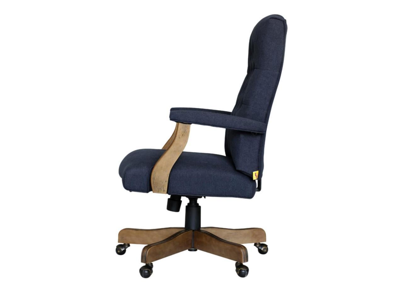 Boss Office Products Executive Denim Blue Commercial Grade Linen Desk Chair With Driftwood Finish Frame
