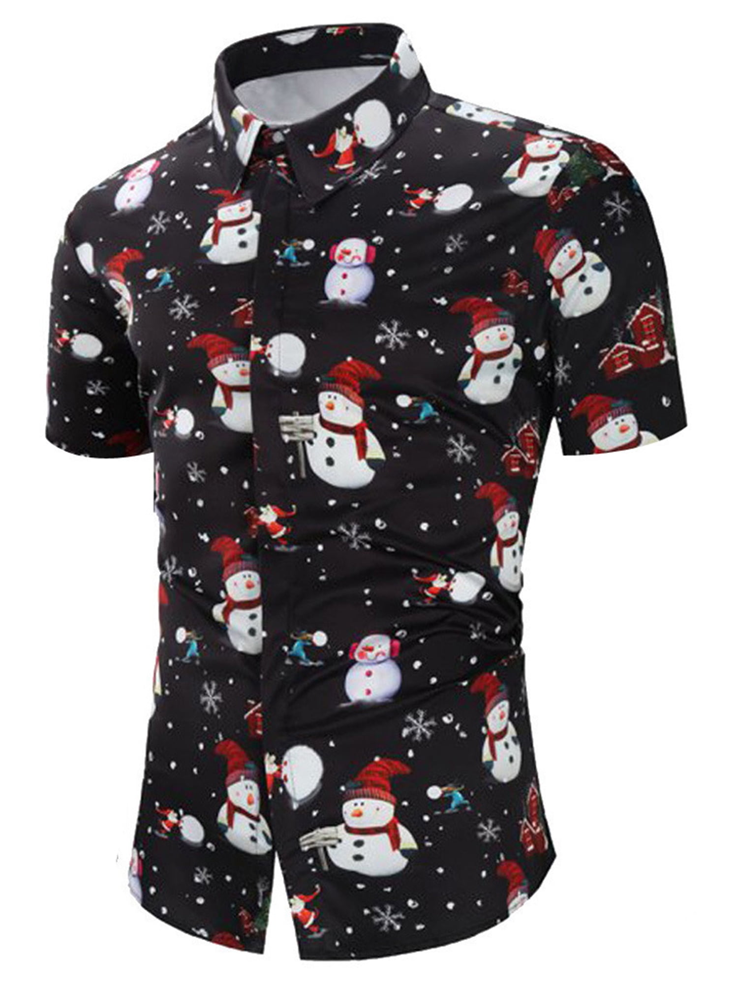 Lumento Men Single Breasted Vacation Tops Casual Button Down Christmas