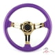 thumbnail image 1 of Volante de carreras universal, 14 pulgadas, 6 orificios, galvanoplastia, soporte dorado, morado con cable de bocina, 1 of 8
