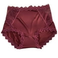 thumbnail image 2 of Women Underwear Tummy Women's Lace Underwear Mid-Waisted Ice Silk Full Cover Underwear Soft Satin High Waisted Panties Lightweight Breathable Underpant Briefs Womens Briefs Wine L, 2 of 3