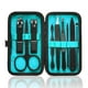 thumbnail image 1 of HANTEKAS Set de manicura 9 en 1 de acero inoxidable, cortaúñas, tijeras, kit de herramientas de pedicura, kit de aseo de viaje portátil para hombres y mujeres con estuche de cuero negro/azul (azul), 1 of 5