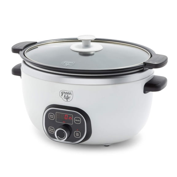 GreenLife 8QT Slow Cooker, Non-Toxic Ceramic Nonstick, Family Size, White