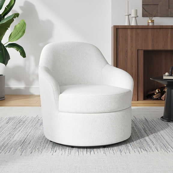 Someet 360° Swivel Accent Chair with Washable Detachable Cover, Modern Upholstered Textile Barrel Chair for Living Room for Adult, White