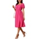 thumbnail image 4 of INSPIRAR CHIC Vestidos de Ojal para Mujeres Cuello Cuadrado Manga Corta Casual A Línea Vestido Midi de Verano L Rosa Fucsia, 4 of 6