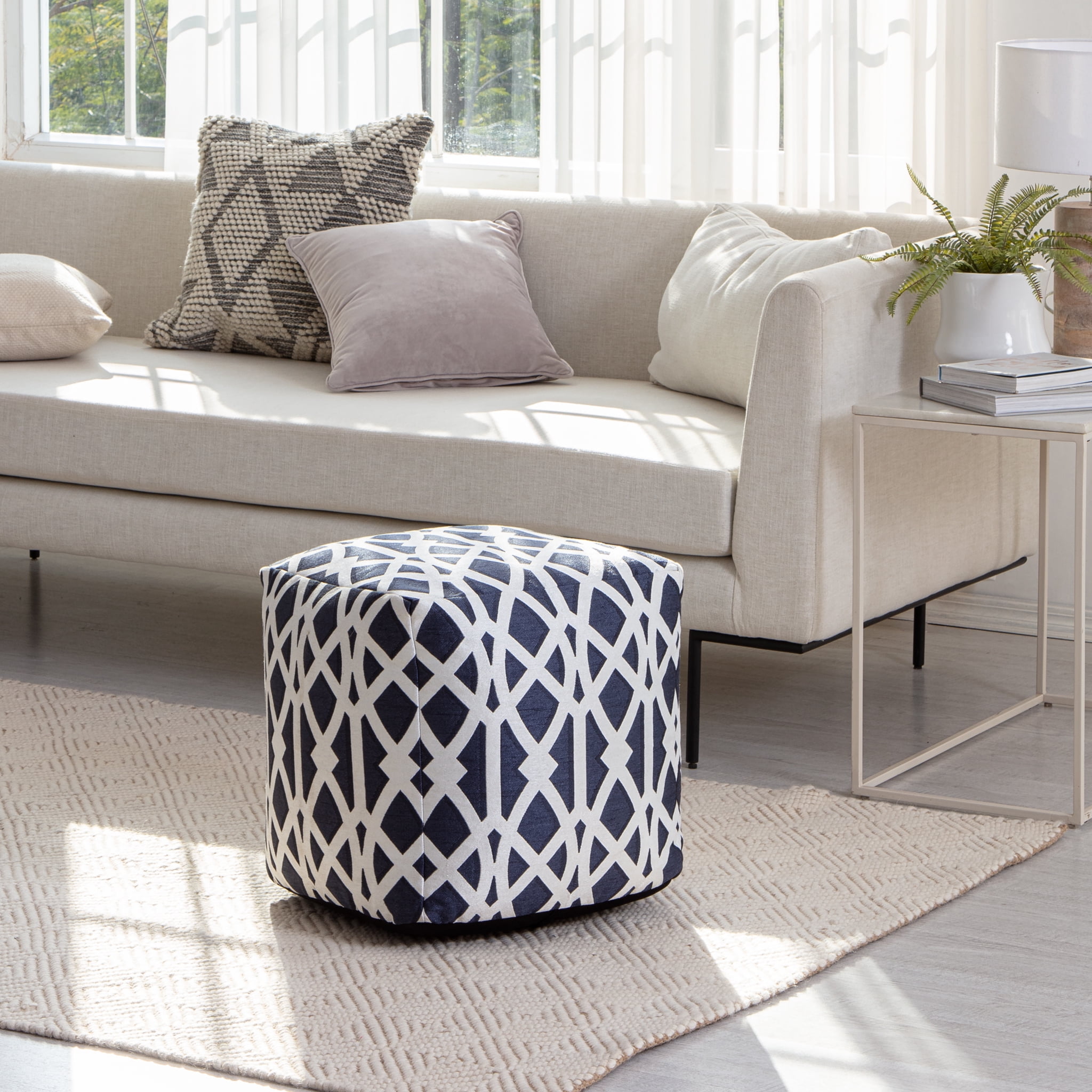 Sark Blue 18" x 18" x 18" Blue & Ivory Pouf