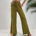 thumbnail image 5 of 8QIDA Womens Casual Pants Elastic Waist Linen Fashion Women's Pants Solid Elastic Waist Trouser Pant High Waist Wide Leg Regular Fit Palazzo Pants with Pocket L, 5 of 8