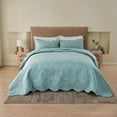 thumbnail image 3 of Extra Wide Oversized King Bedspreads 128x120 for Tall King or Cal King Bed Ultrasonic Quilted Coverlet Set 3 Piece Include 1 Quilt 2 Pillowcases Blue, 3 of 7