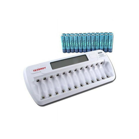 Tenergy TN160 12-Bay AA/AAA NiMH/NiCD LCD Smart Charger   24 pcs Tenergy AAA 1000mAh NiMH Rechargeable Batteries
