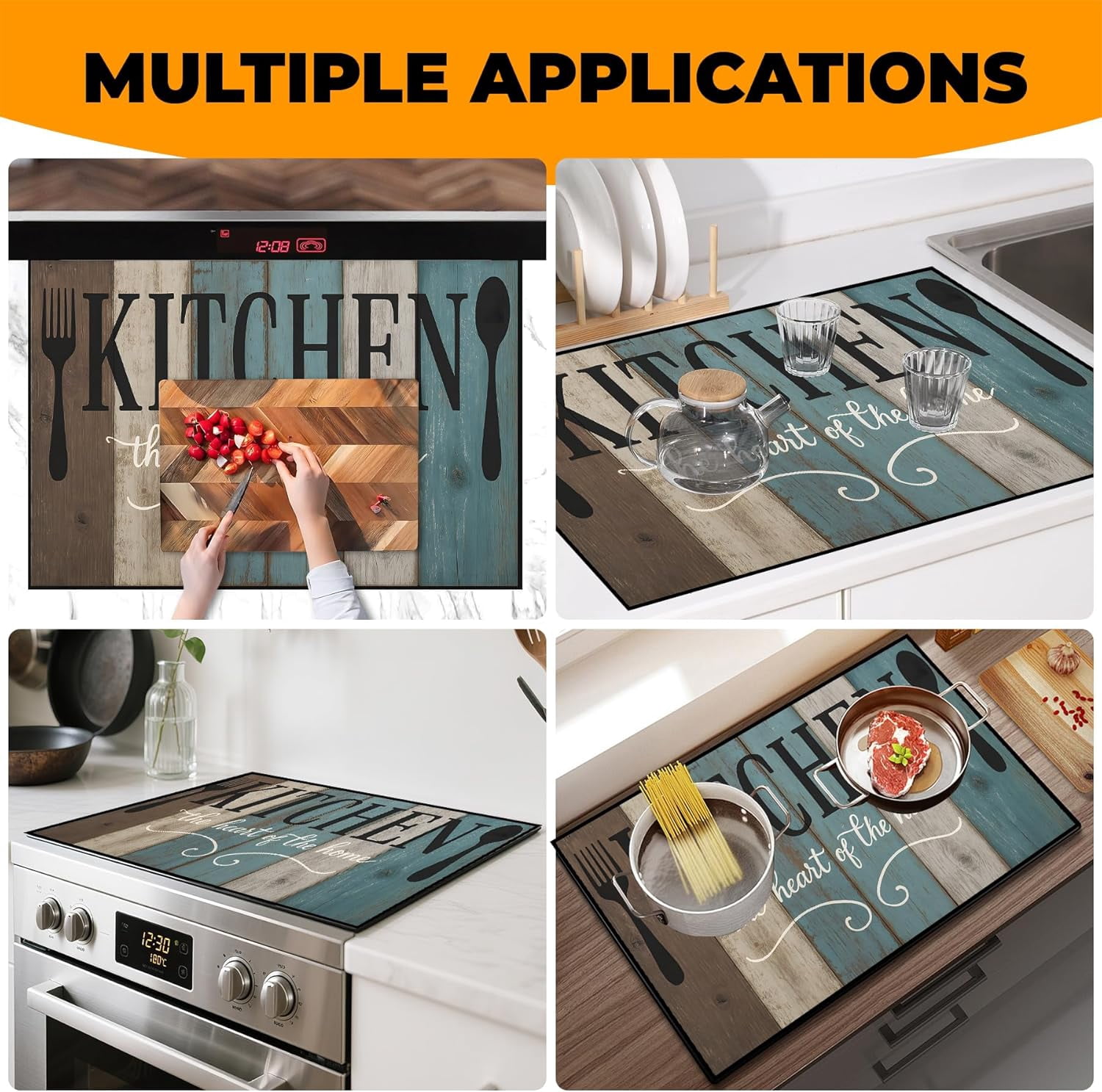 Heat-Resistant Glass Stove Top Cover with Anti-Slip Rubber Coating – Electric Stove Protector, Scratch-Resistant, Counter Space Decor Mat (board, 28.5"L x 20.5"W)